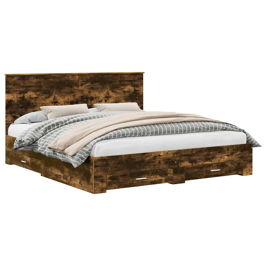 Cadre de lit Chêne fumé 200 x 200 cm Bois d'ingénierie - 2
