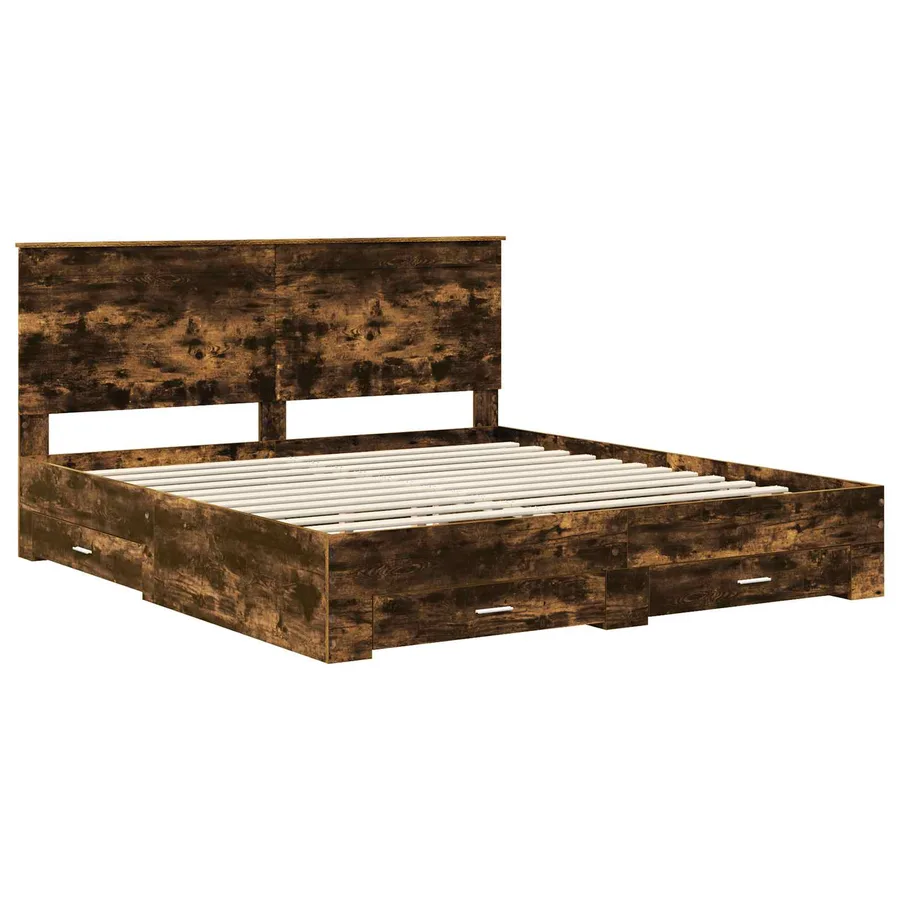 Cadre de lit Chêne fumé 200 x 200 cm Bois d'ingénierie - 4