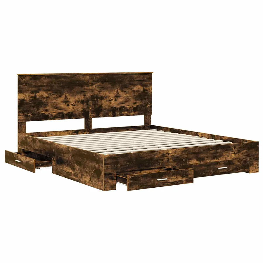 Cadre de lit Chêne fumé 200 x 200 cm Bois d'ingénierie - 5