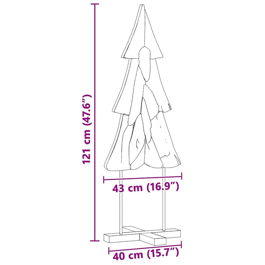 Sapin de Noël avec support Marron 121 cm Bois de teck solide - 10