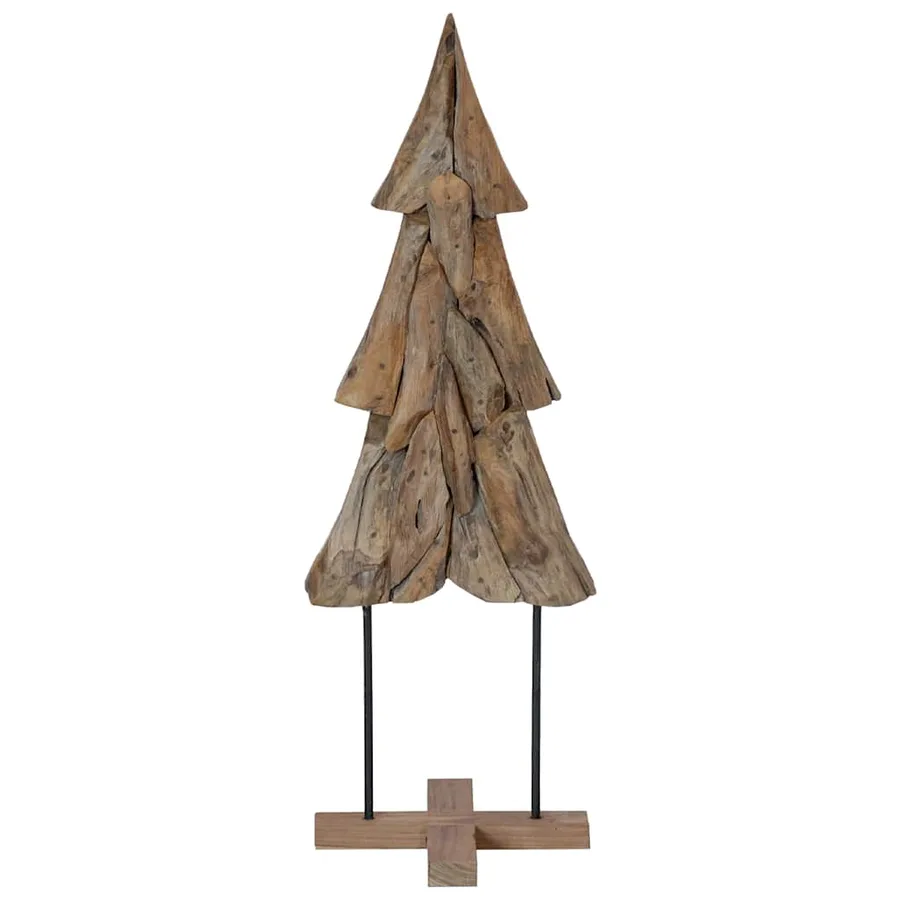 Sapin de Noël avec support Marron 121 cm Bois de teck solide - 2