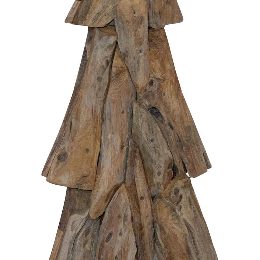 Sapin de Noël avec support Marron 121 cm Bois de teck solide - 7