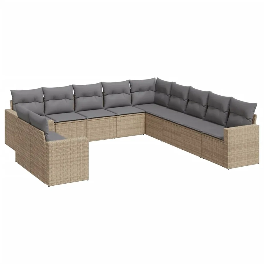 Salon de jardin 11 pcs avec coussins beige résine tressée - 2