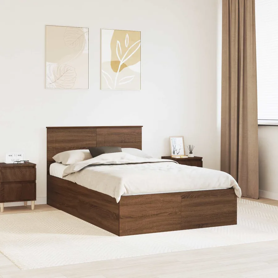 Cadre de lit Chêne brun 135 x 190 cm Bois d'ingénierie