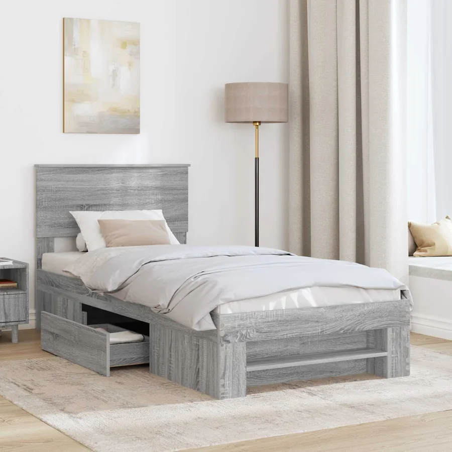 Cadre de lit Gris Sonoma 100 x 200 m Bois d'ingénierie - 3