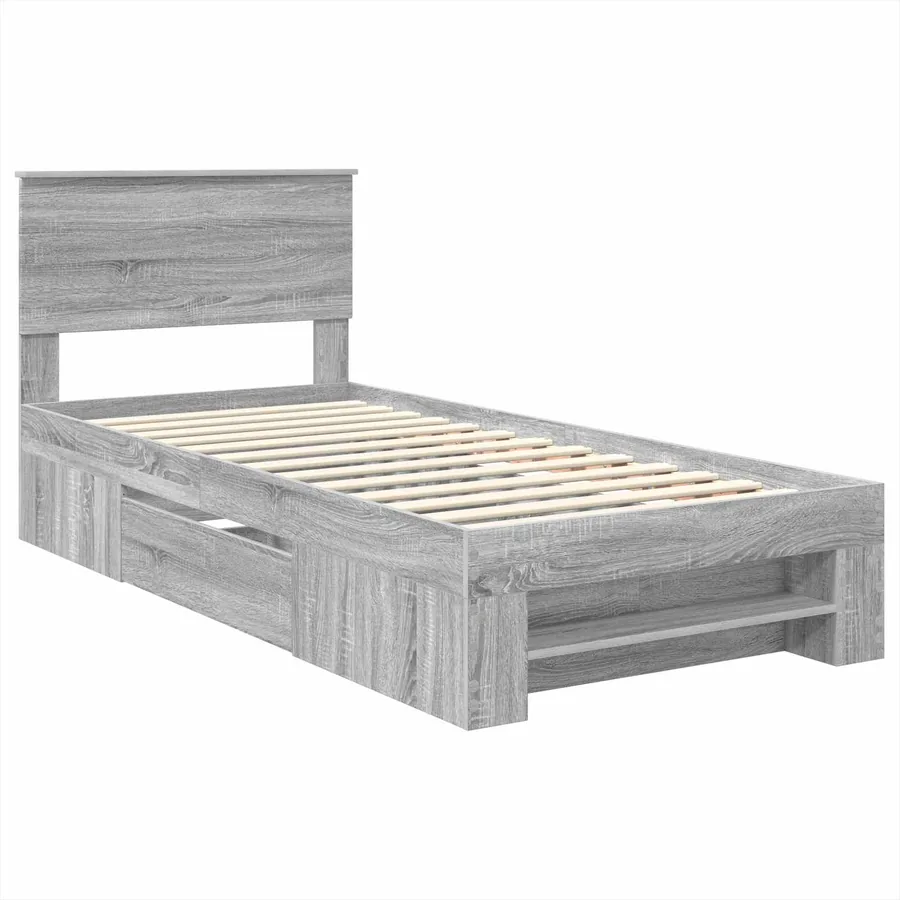 Cadre de lit Gris Sonoma 100 x 200 m Bois d'ingénierie - 4
