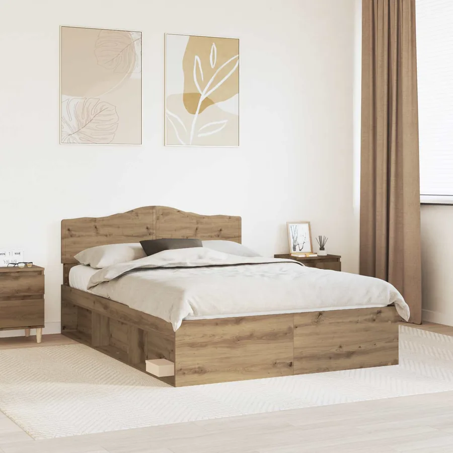 Cadre de lit Chêne artisan 150 x 200 cm Bois de pin massif