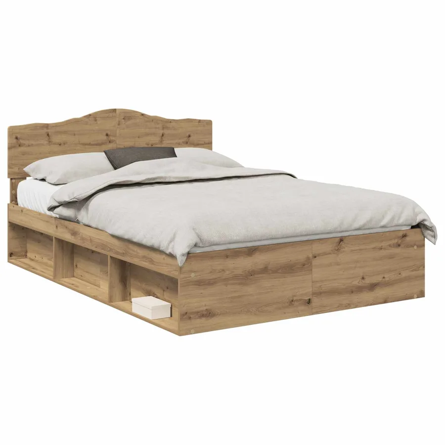 Cadre de lit Chêne artisan 150 x 200 cm Bois de pin massif - 2