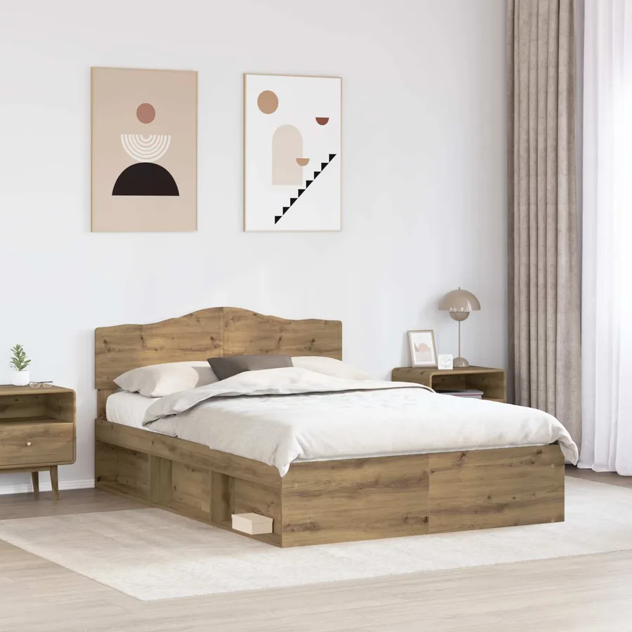 Cadre de lit Chêne artisan 150 x 200 cm Bois de pin massif - 3