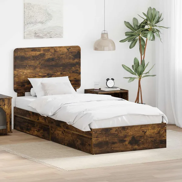 Lit de Rangement Chêne fumé 100 x 200 cm Bois d'ingénierie