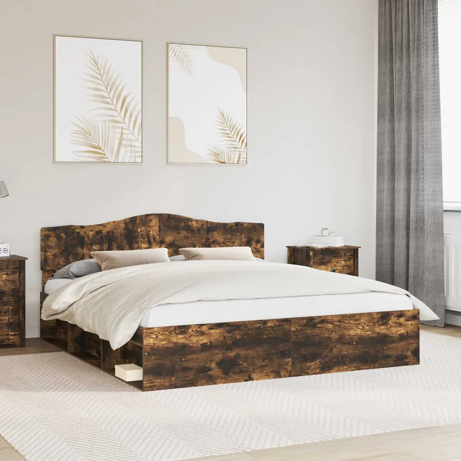 Cadre de lit Chêne fumé 200 x 200 cm Bois de pin massif