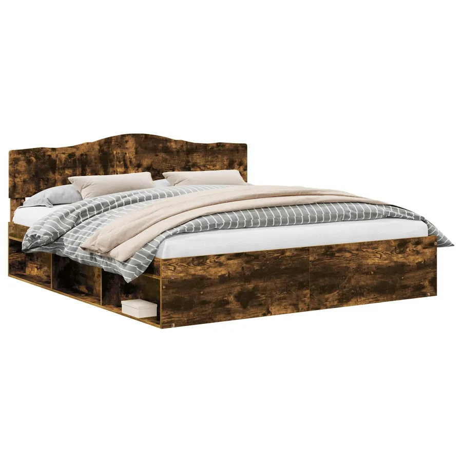 Cadre de lit Chêne fumé 200 x 200 cm Bois de pin massif - 2