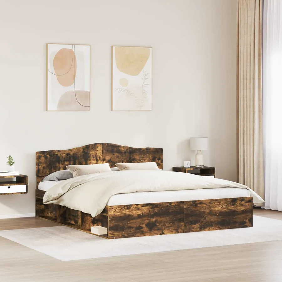 Cadre de lit Chêne fumé 200 x 200 cm Bois de pin massif - 3