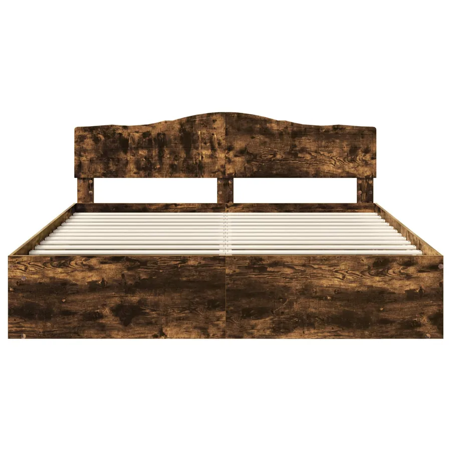 Cadre de lit Chêne fumé 200 x 200 cm Bois de pin massif - 7