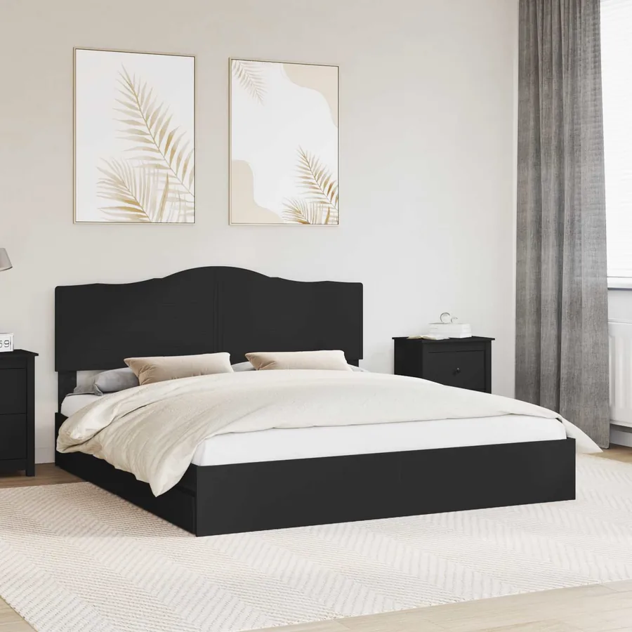 Lit de Rangement Noir 200 x 200 cm Bois d'ingénierie