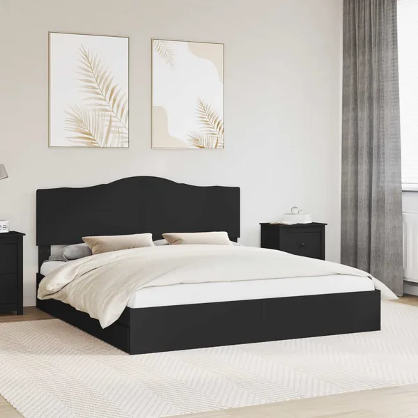Lit de Rangement Noir 200 x 200 cm Bois d'ingénierie
