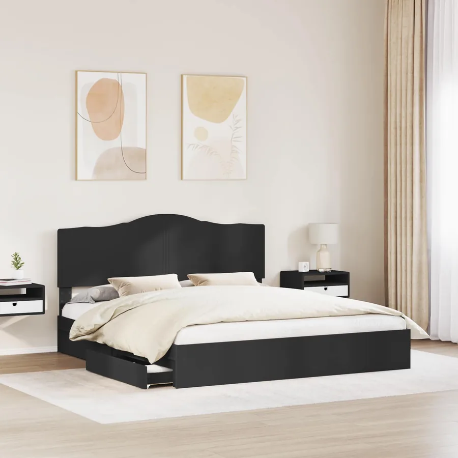 Lit de Rangement Noir 200 x 200 cm Bois d'ingénierie - 3
