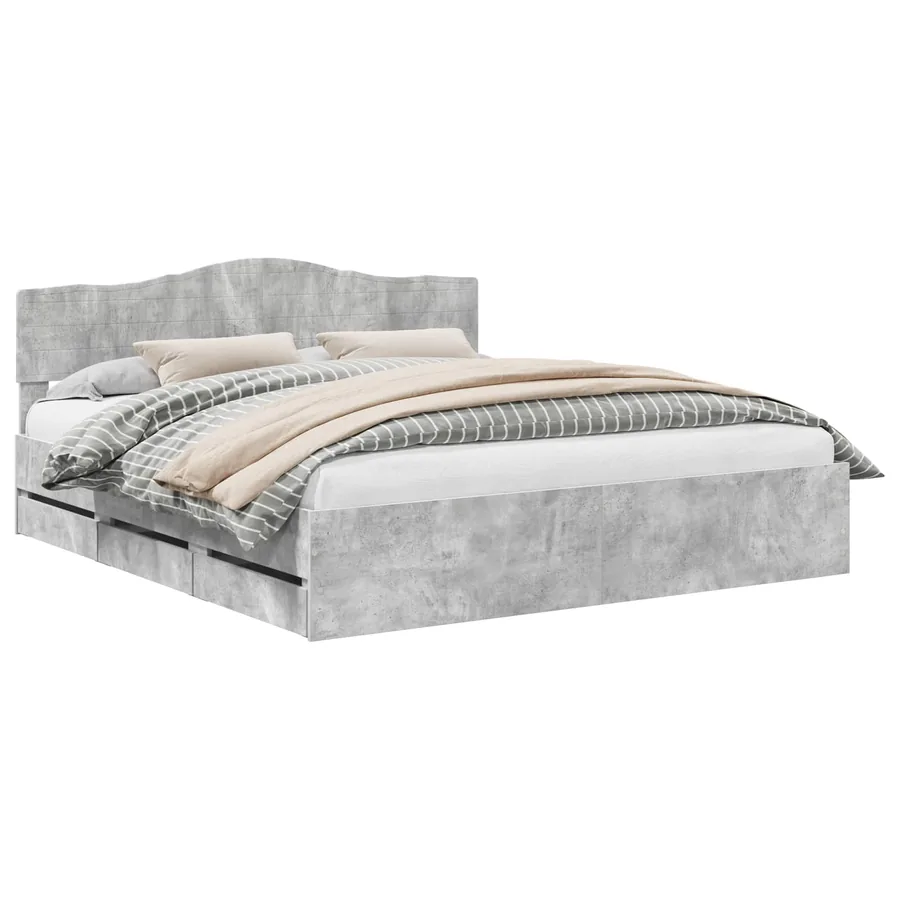 Cadre de lit Gris béton 200 x 200 cm Bois Ingénierie - 2