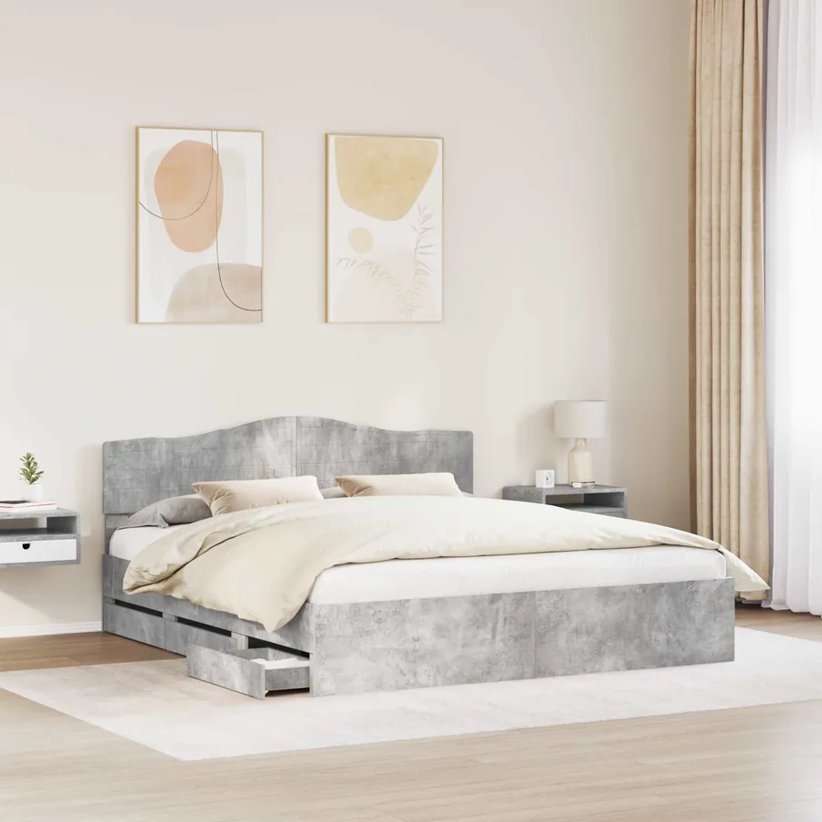 Cadre de lit Gris béton 200 x 200 cm Bois Ingénierie - 3