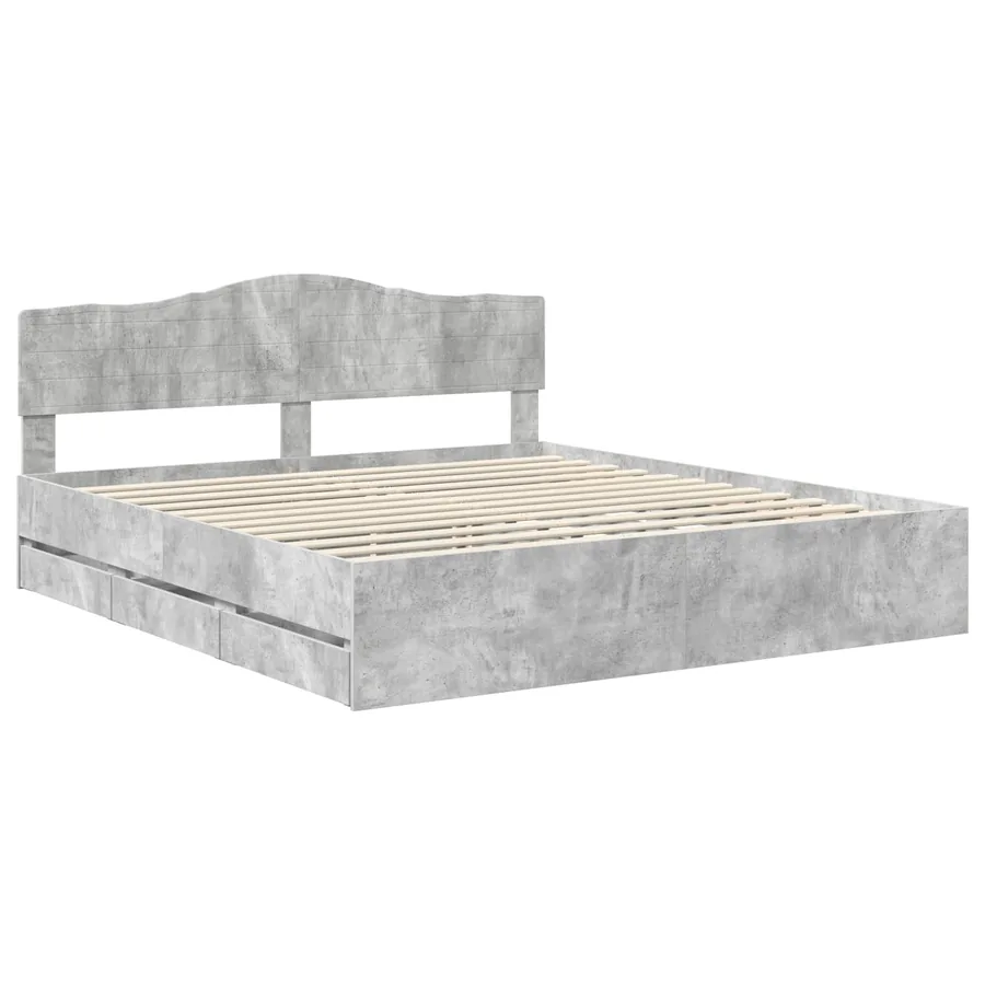 Cadre de lit Gris béton 200 x 200 cm Bois Ingénierie - 4