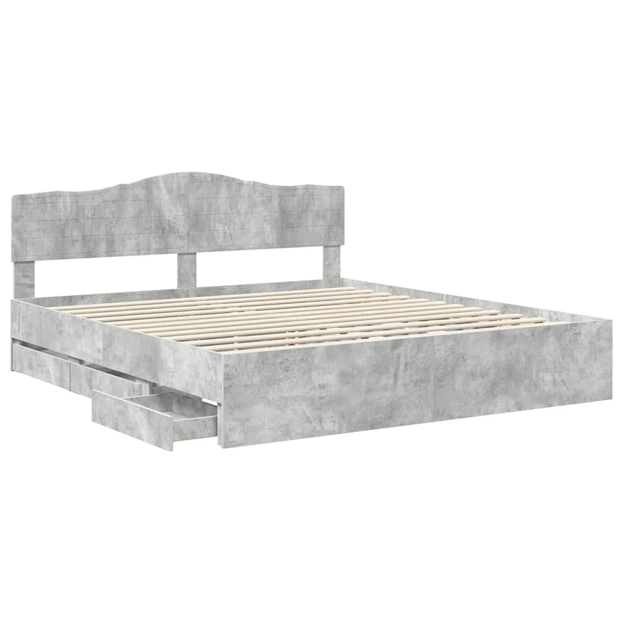 Cadre de lit Gris béton 200 x 200 cm Bois Ingénierie - 5