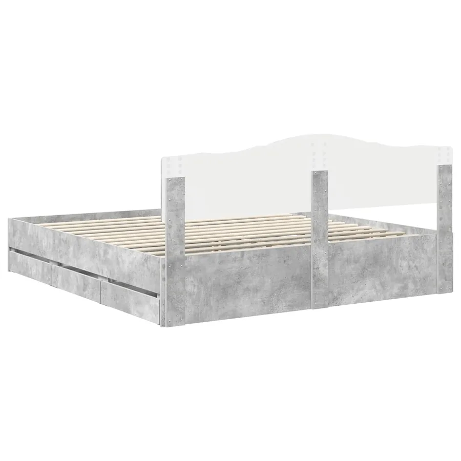 Cadre de lit Gris béton 200 x 200 cm Bois Ingénierie - 8
