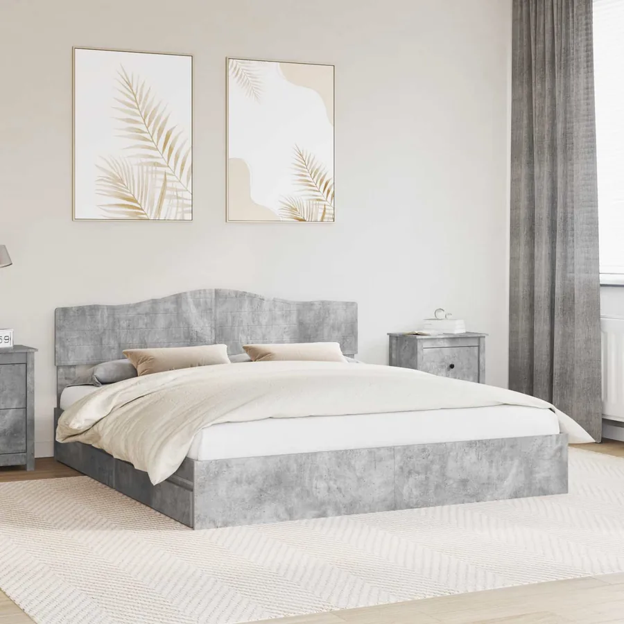 Lit de Rangement Gris béton 200 x 200 cm Bois d'ingénierie