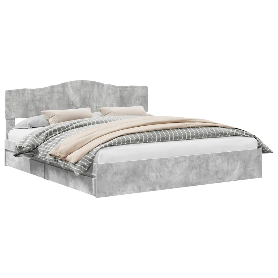 Lit de Rangement Gris béton 200 x 200 cm Bois d'ingénierie - 2