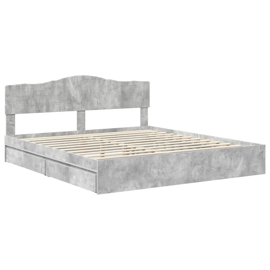 Lit de Rangement Gris béton 200 x 200 cm Bois d'ingénierie - 4