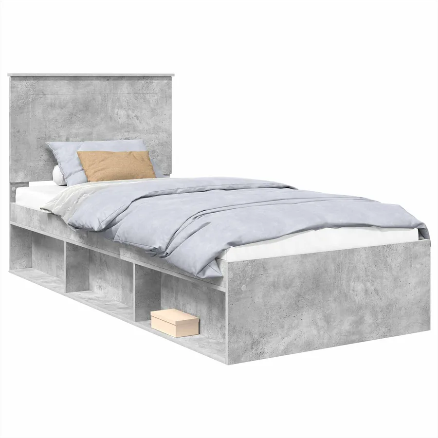 Cadre de lit Béton 90 x 200 cm Bois de pin massif - 2
