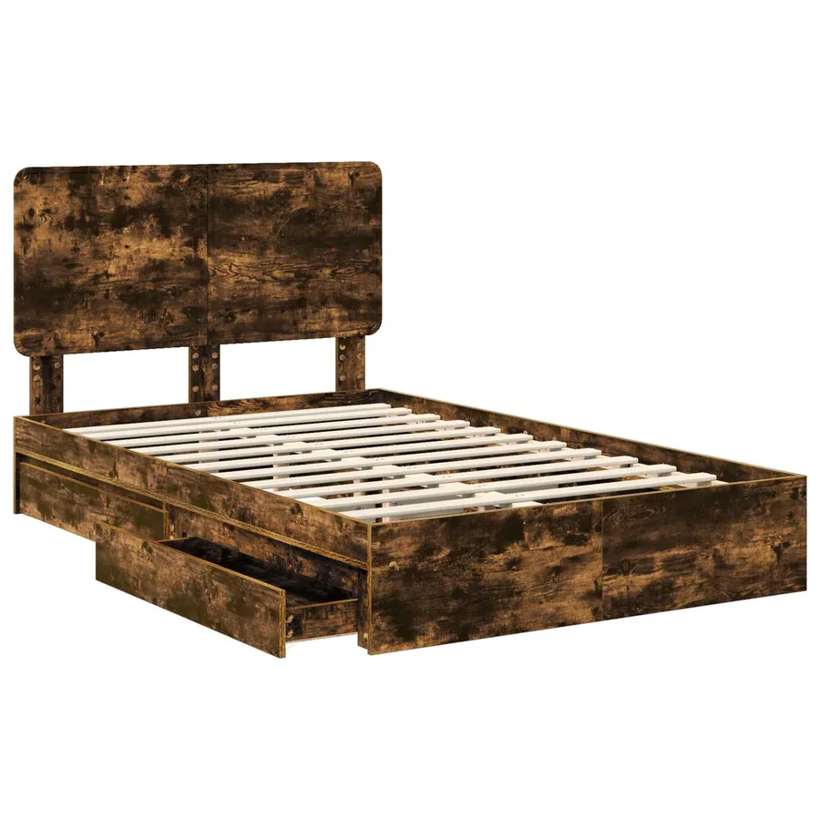 Lit de Rangement Chêne fumé 120 x 190 cm Bois d'ingénierie - 5