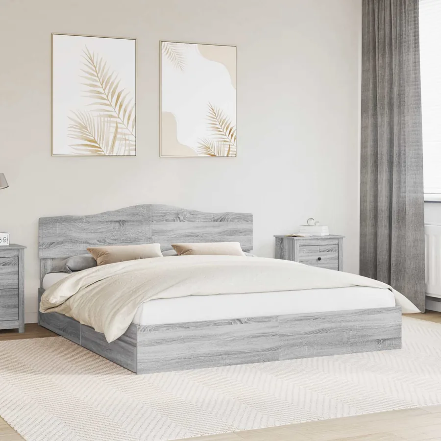 Lit de Rangement Gris Sonoma 200 x 200 cm Bois d'ingénierie