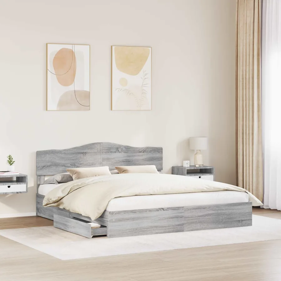 Lit de Rangement Gris Sonoma 200 x 200 cm Bois d'ingénierie - 3
