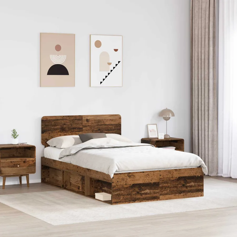 Cadre de lit Bois ancien 120 x 190 cm Pin massif - 3