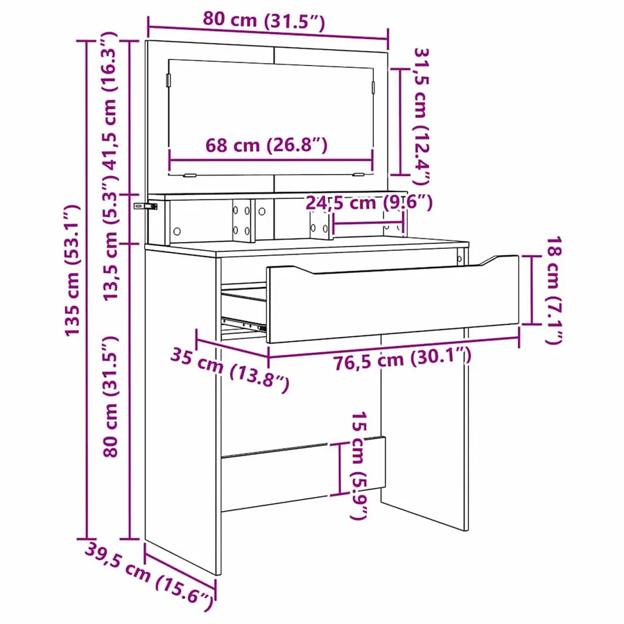 Tables de maquillage pour chambre Chêne artisanal - 14