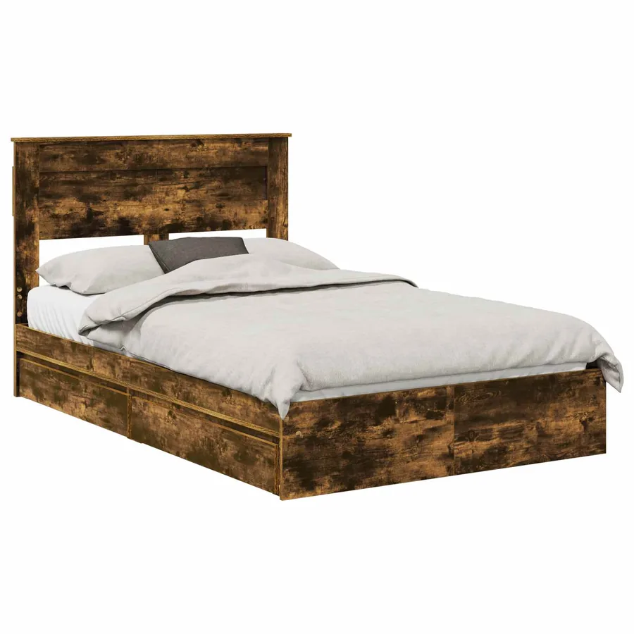 Lit de Rangement Chêne fumé 135 x 190 cm Bois d'ingénierie - 2