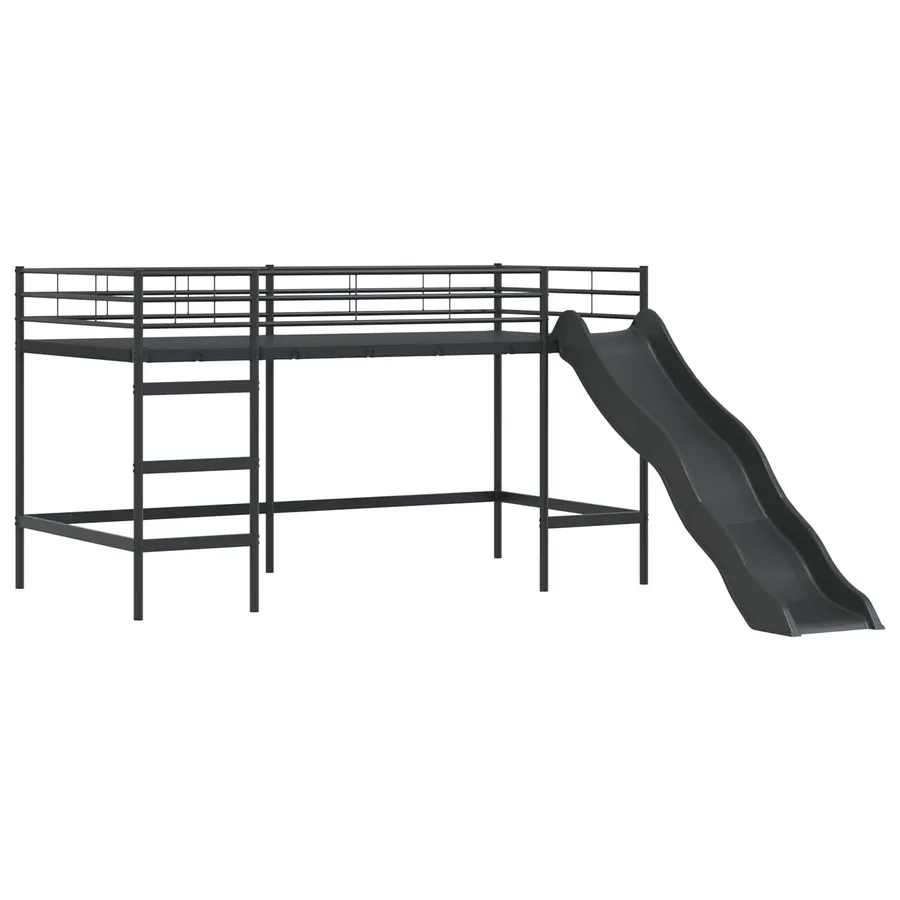 Lit superposé pour enfants avec toboggan Uni Noir et anthracite - 4