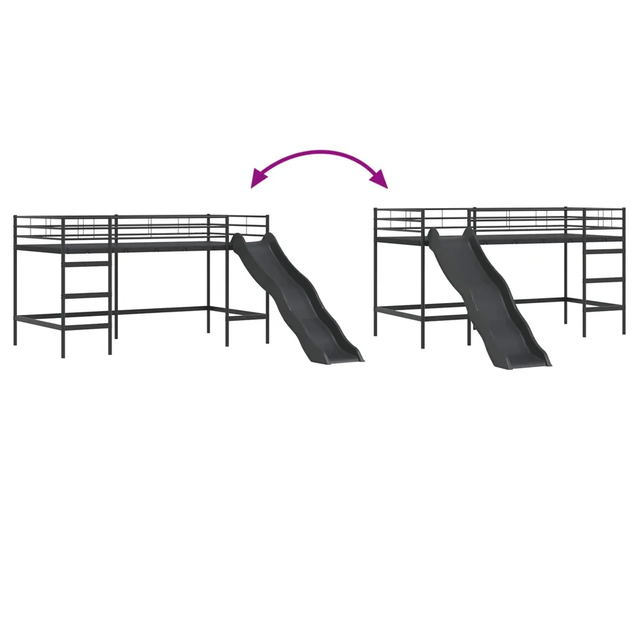Lit superposé pour enfants avec toboggan Uni Noir et anthracite - 8