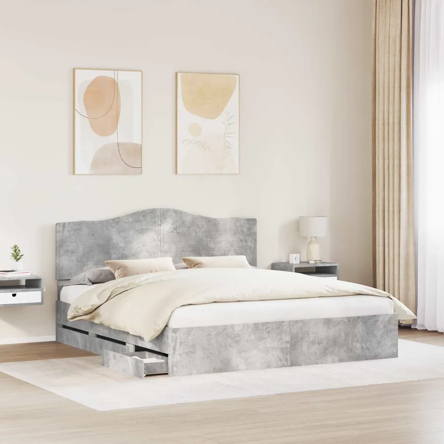 Cadre de lit Gris Béton 200 x 200 cm Bois Ingénierie - 3