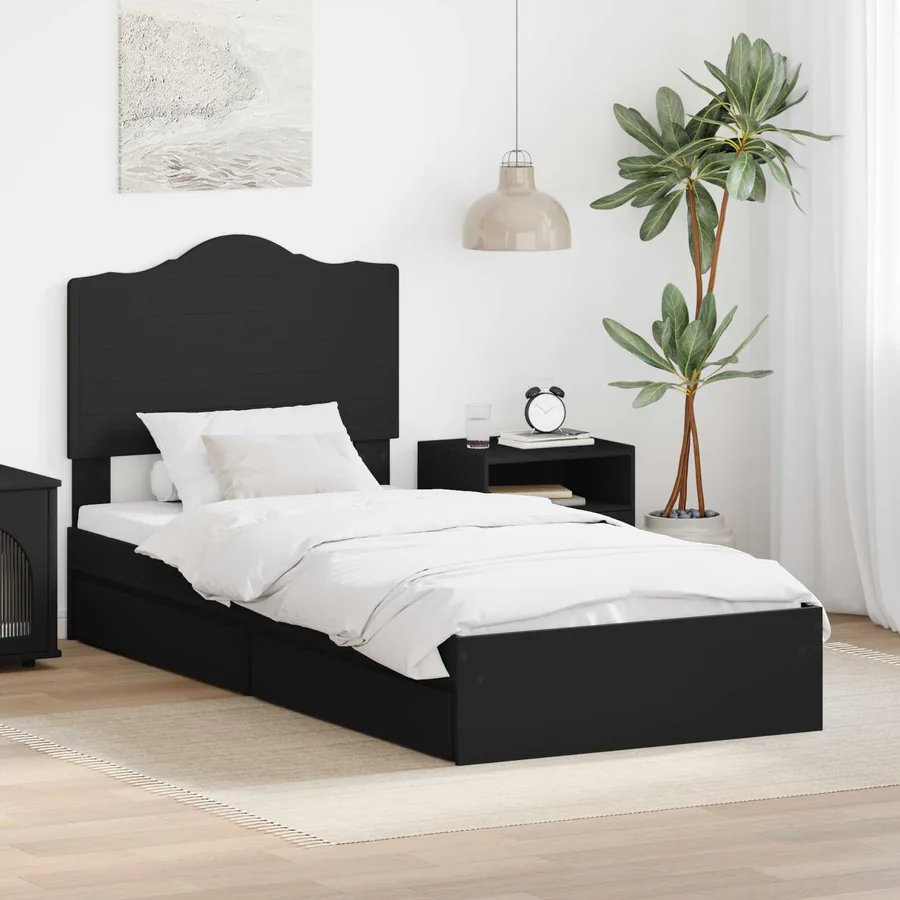 Lit de Rangement Noir 100 x 200 cm Bois d'ingénierie