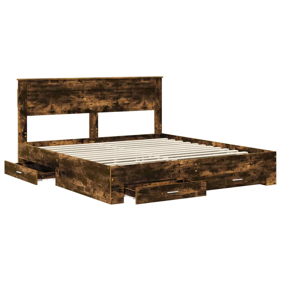 Cadre de lit Chêne fumé 200 x 200 cm Bois d'ingénierie - 5