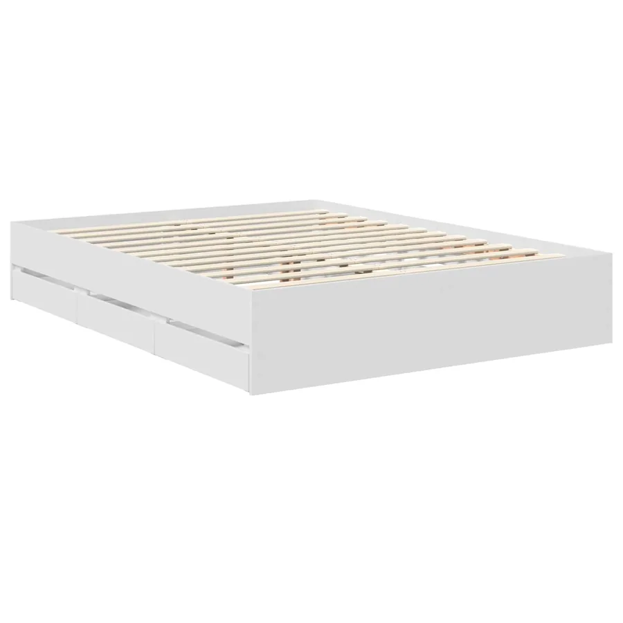Cadre de lit avec tiroir Blanc 150 x 200 cm Bois d’ingénierie - 6