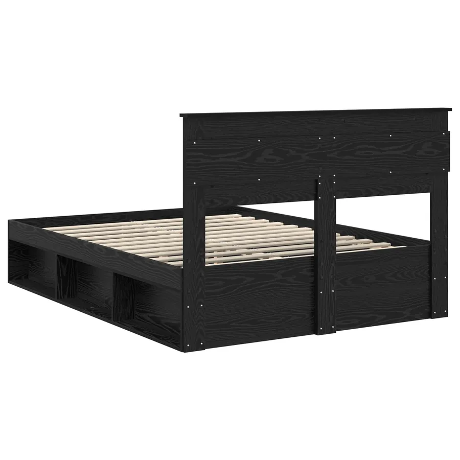 Cadre de lit avec stockage Noir 160 x 200 cm Bois de pin massif - 9