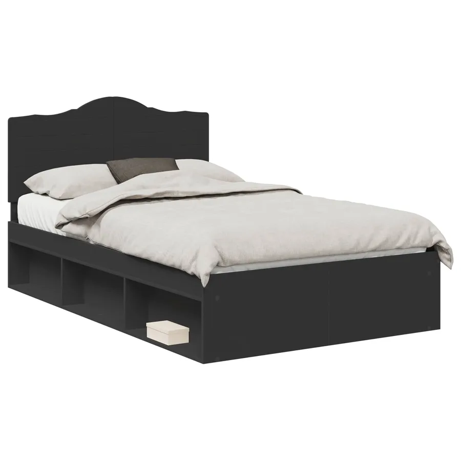Cadre de lit avec tête de lit Noir 120 x 190 cm Pin massif - 2
