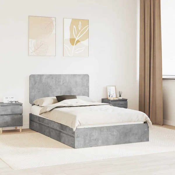 Lit de Rangement Gris béton 135 x 190 cm Bois d'ingénierie