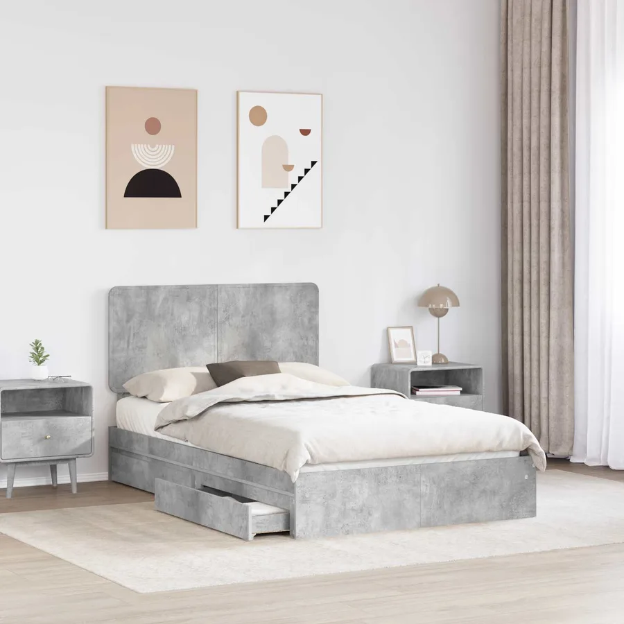 Lit de Rangement Gris béton 135 x 190 cm Bois d'ingénierie - 3