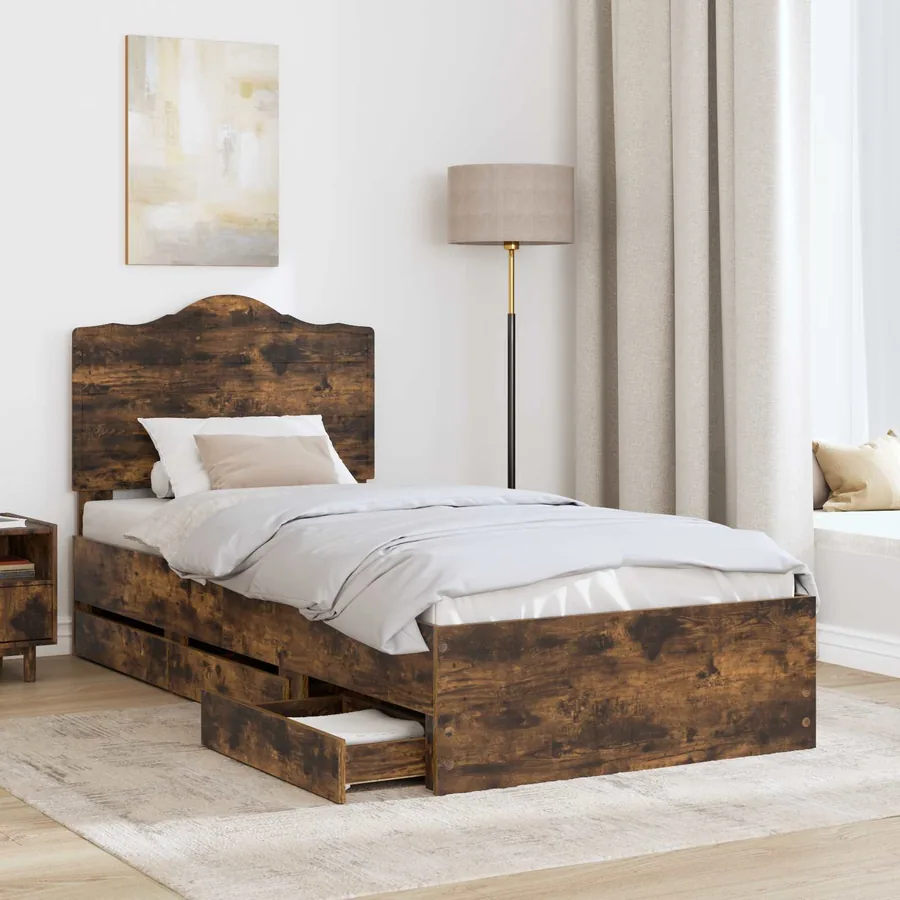 Cadre de lit Chêne Fumé 100 x 200 cm Bois Ingénierie - 3