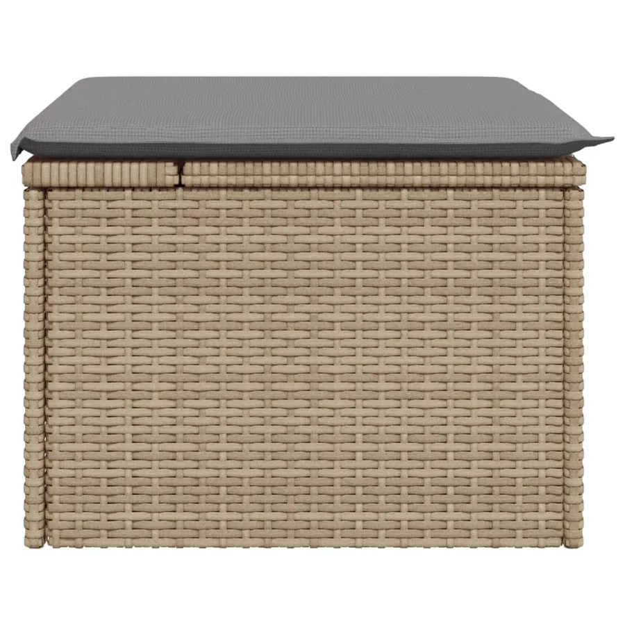 Tabouret de jardin avec coussin beige 55x55x37cm résine tressée - 5