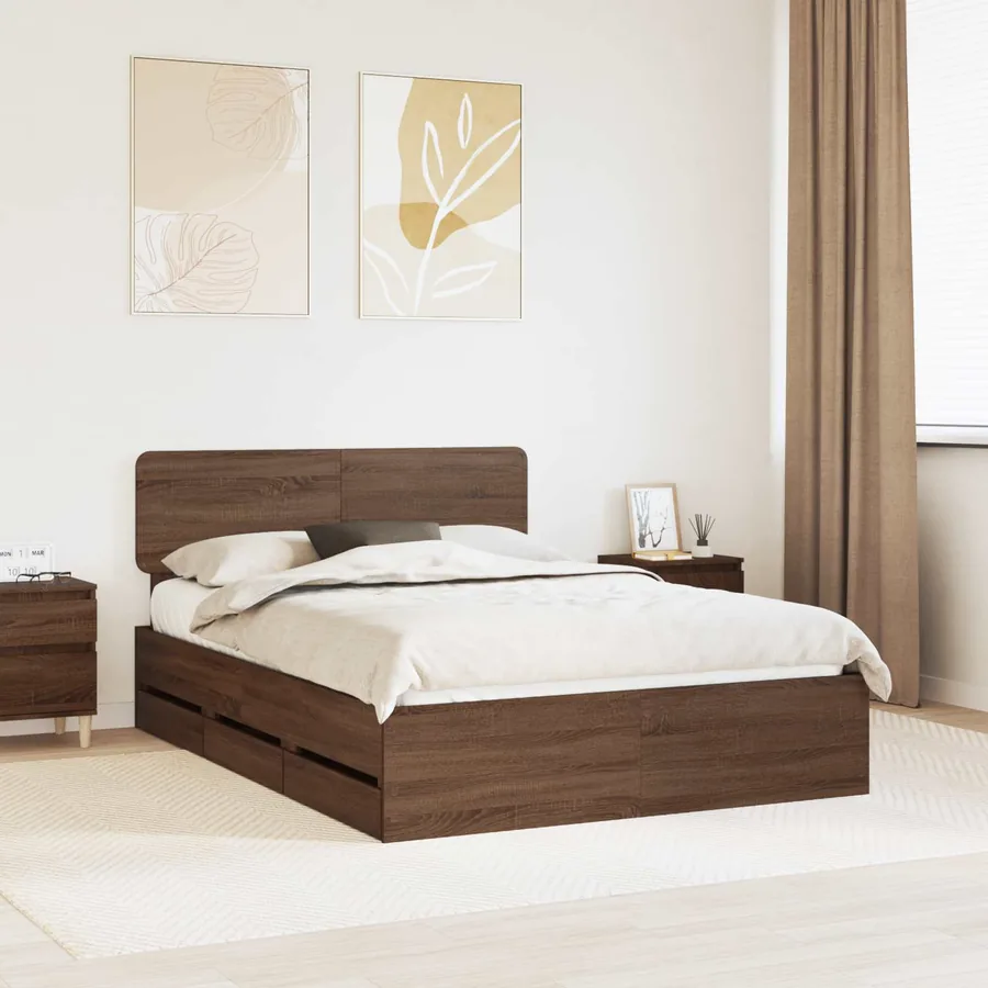 Cadre de lit Chêne brun 140 x 200 cm Bois d’ingénierie
