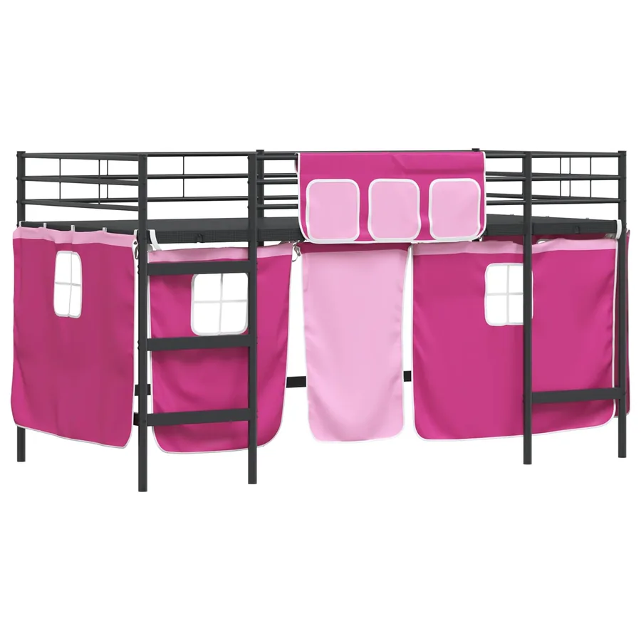 Cadre de Lit Mezzanine pour Enfants avec Rideaux Noir et rose - 4